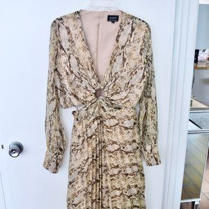 Snakeskin Print Long Sleeve Cocktail Dress